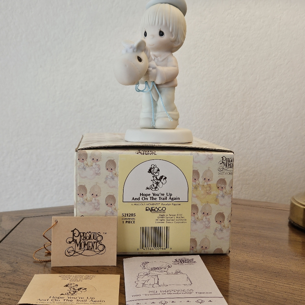 Precious Moments "Hope You're Up And On The Trail Again" 1989. New in box w tags
